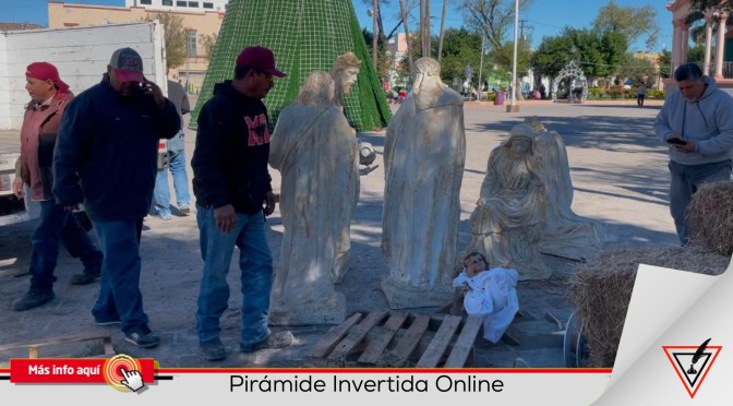 Instalan Nacimiento a Escala Natural en la Plaza Miguel Hidalgo de Matamoros